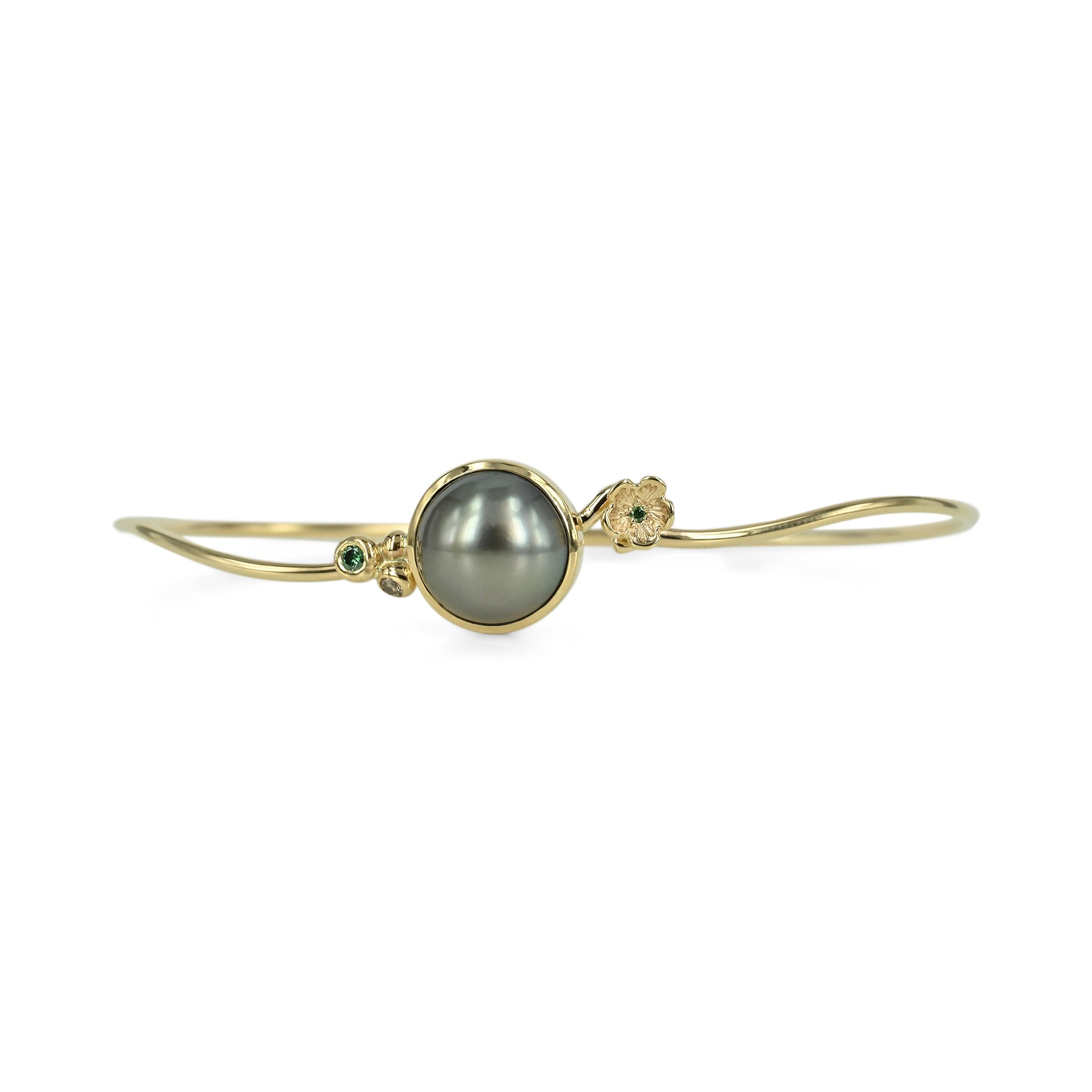 One of a Kind - Armring i 14 kt. guld Perle & Fairytale blomst