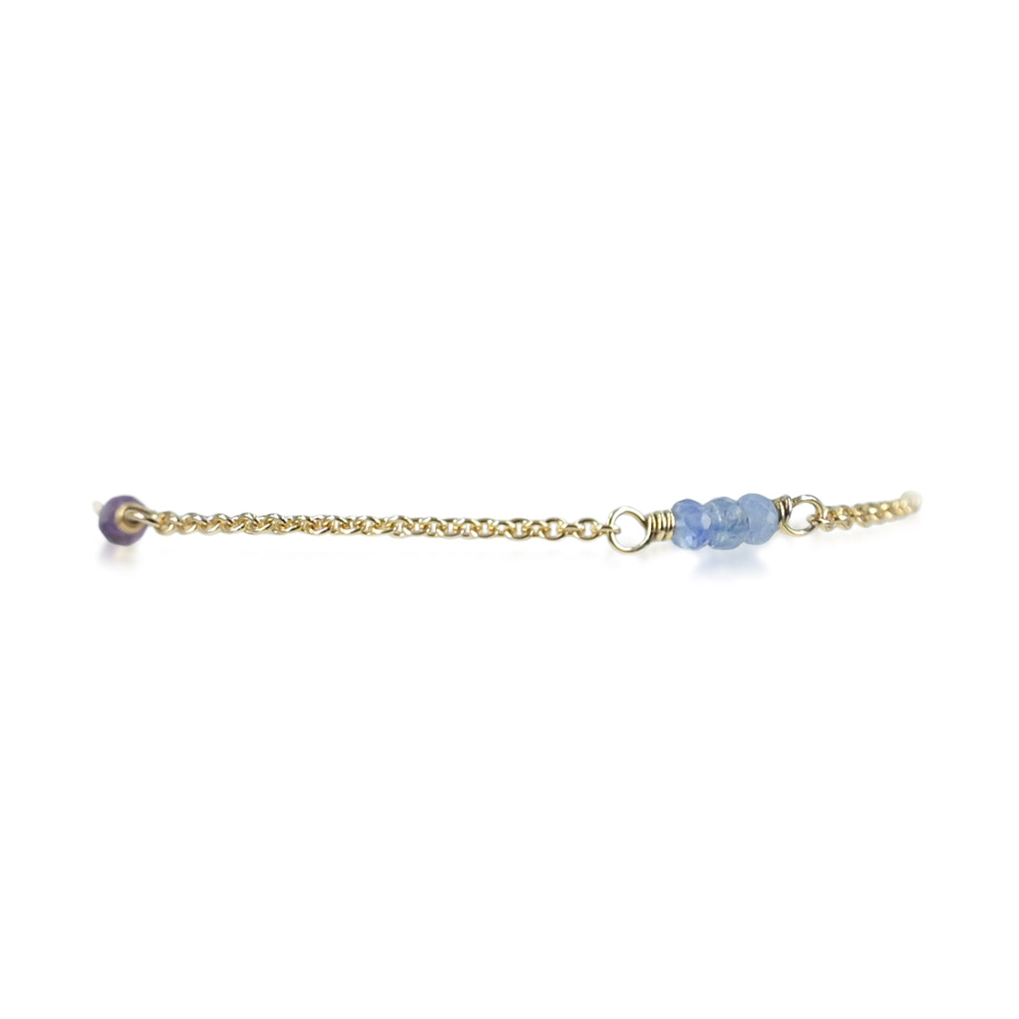 14 kt. guldarmbånd med safir, bjergkrystal og ametyst