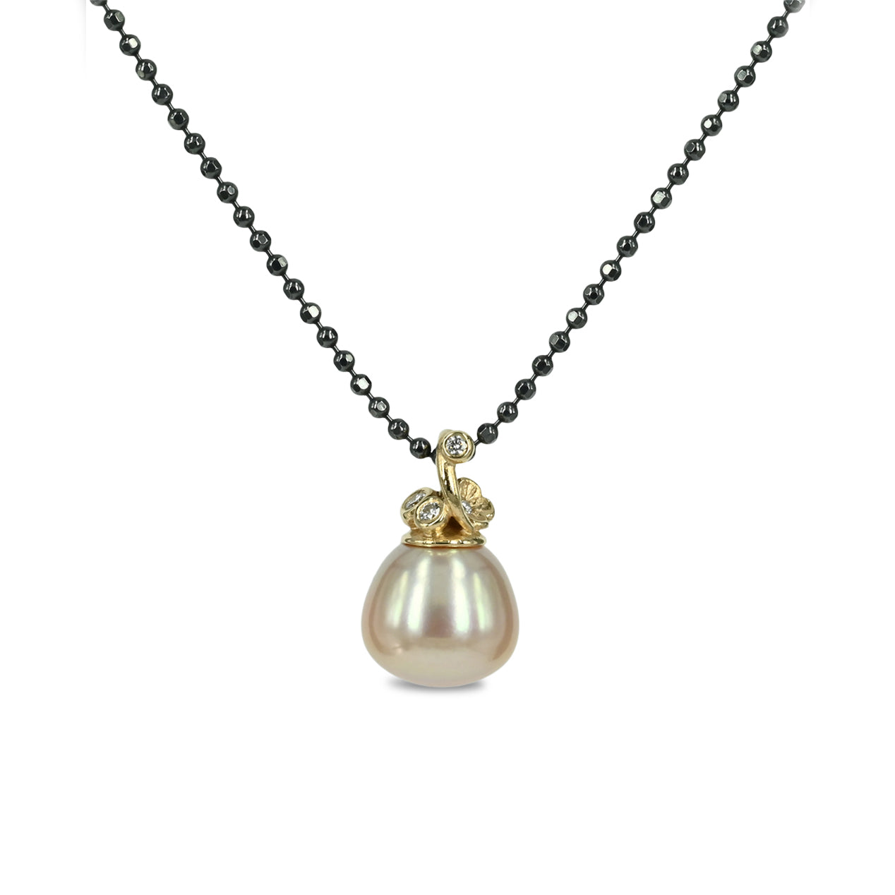 Fairytale - 14 kt. Guld vedhæng med rosa Ferskvandsperle & Diamanter