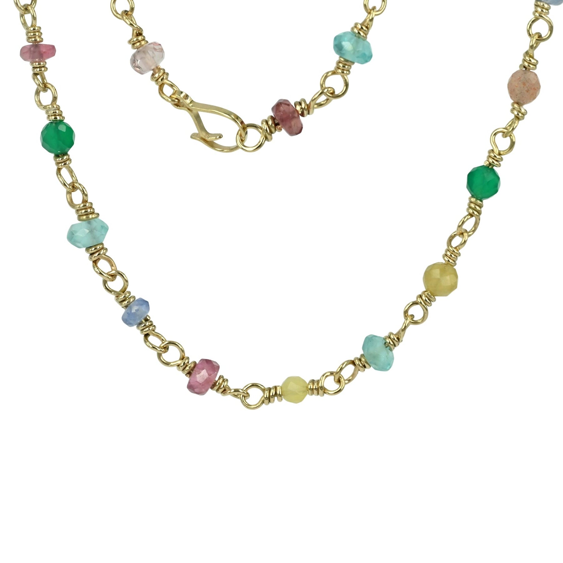 One of a kind - Guld halskæde med Safir, Månesten, Turmalin & Agat