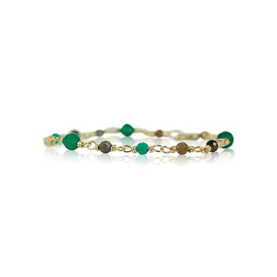 Smukt og elegant 14 kt. guldarmbånd i skønne farver, de fine farver er en smuk blanding af Månesten, Citrin & Agat. Armbånd i de skønneste glade farver.