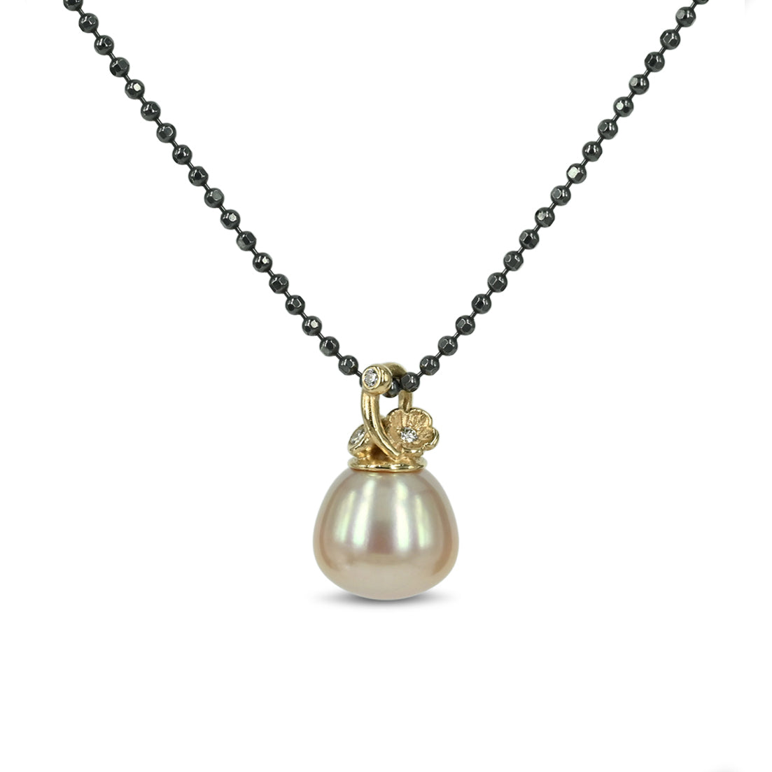 Fairytale - 14 kt. Guld vedhæng med rosa Ferskvandsperle & Diamanter