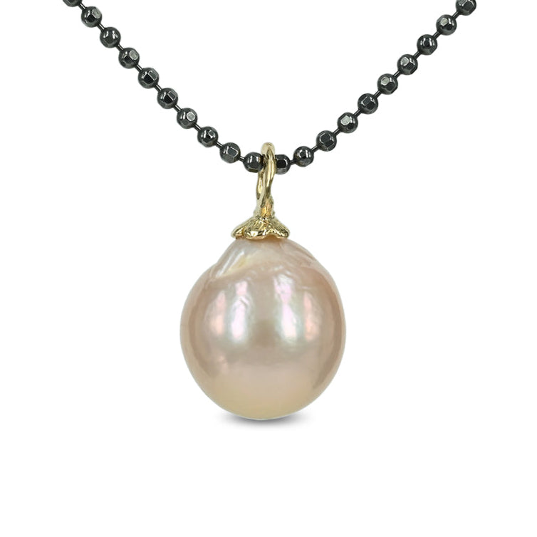 One of a kind - 14 kt. Guld vedhæng med rosa ferskvandsperle