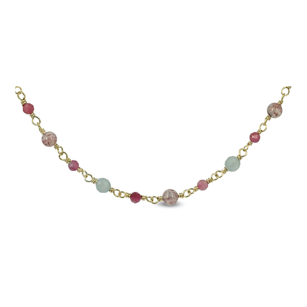One of a kind - Farvestrålende guld halskæde med Flourit, Turmalin & Quarts