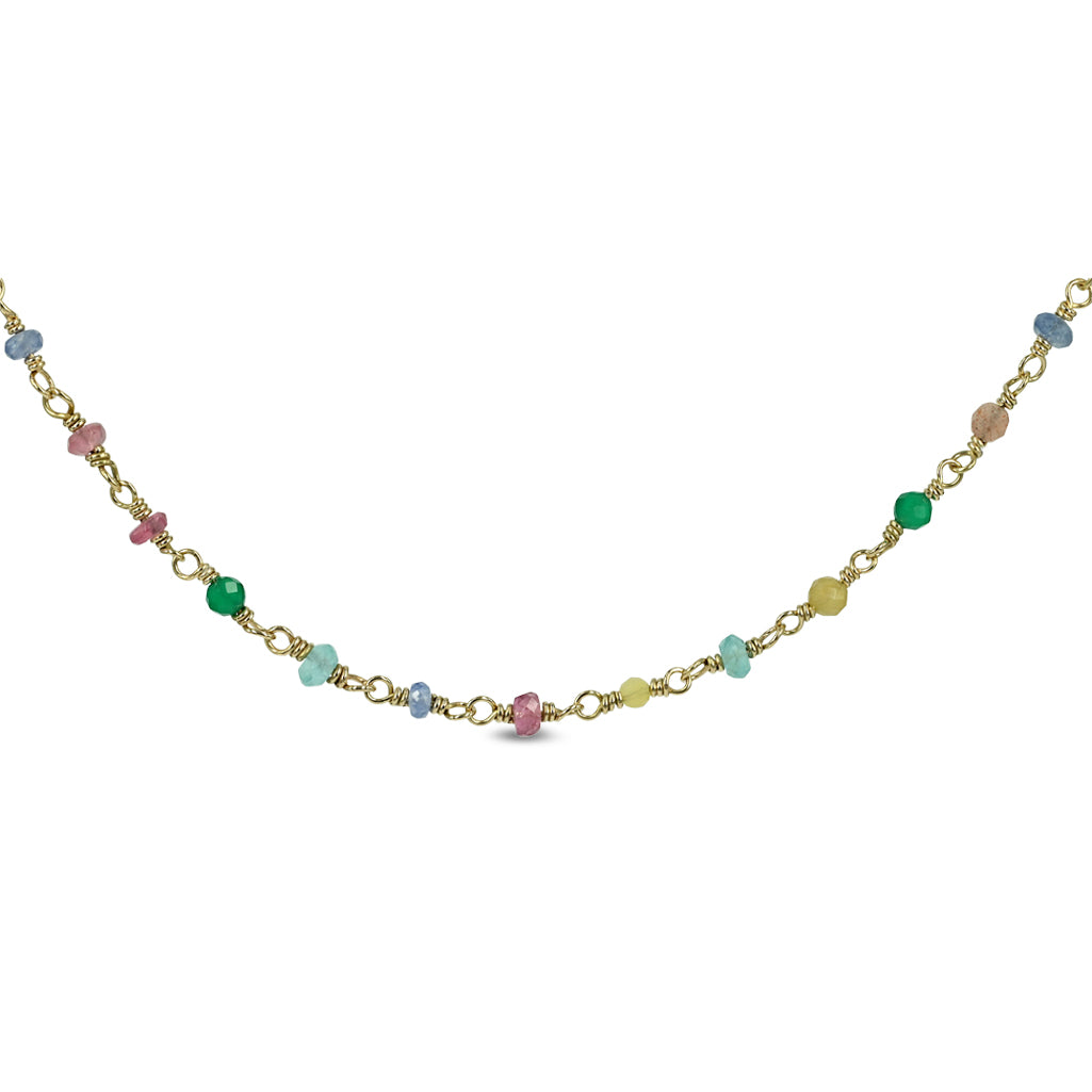 One of a kind - Guld halskæde med Safir, Månesten, Turmalin & Agat