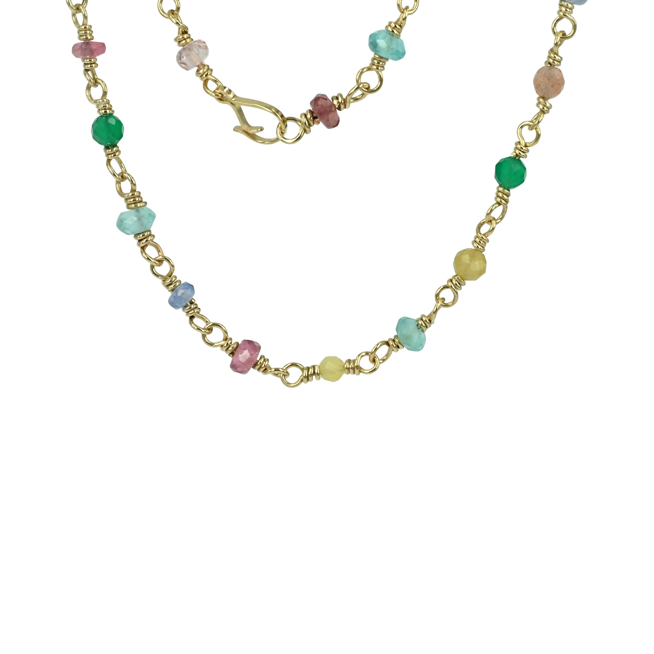 One of a kind - Guld halskæde med Safir, Månesten, Turmalin & Agat