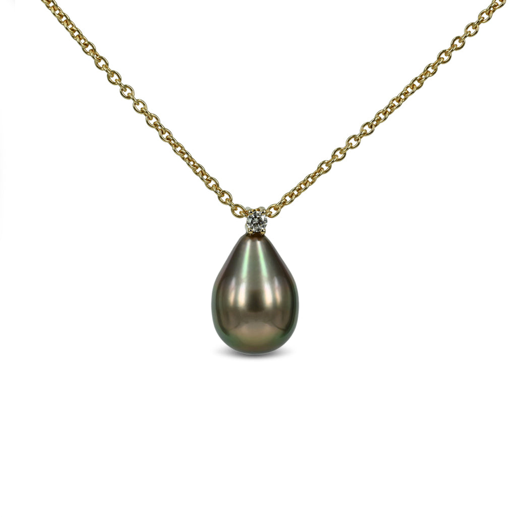 Perle vedhæng - 14 kt. Tahiti perle med diamant