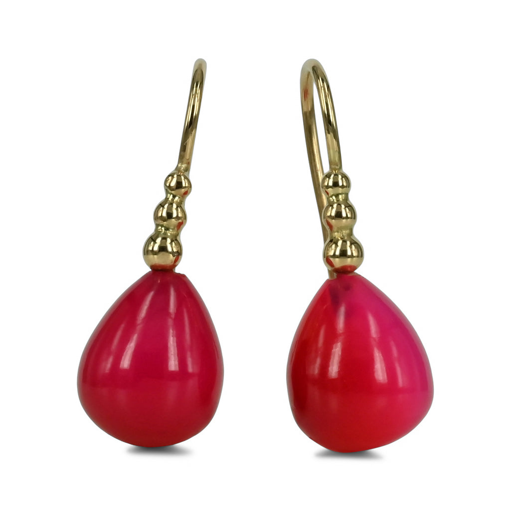 One of a kind  - 14 kt guld øreringe med Pink Calsedon