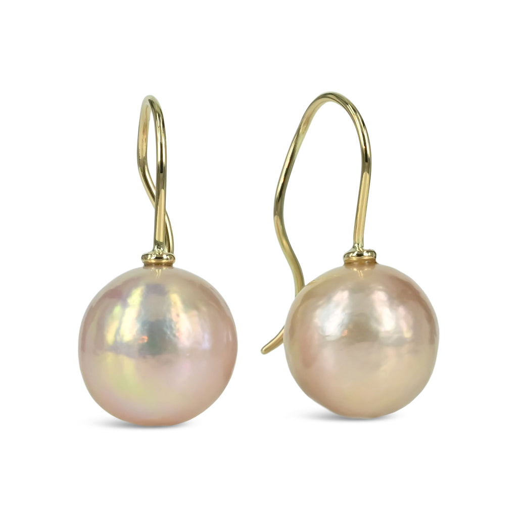 14 kt. Guld ørering med rosa perle