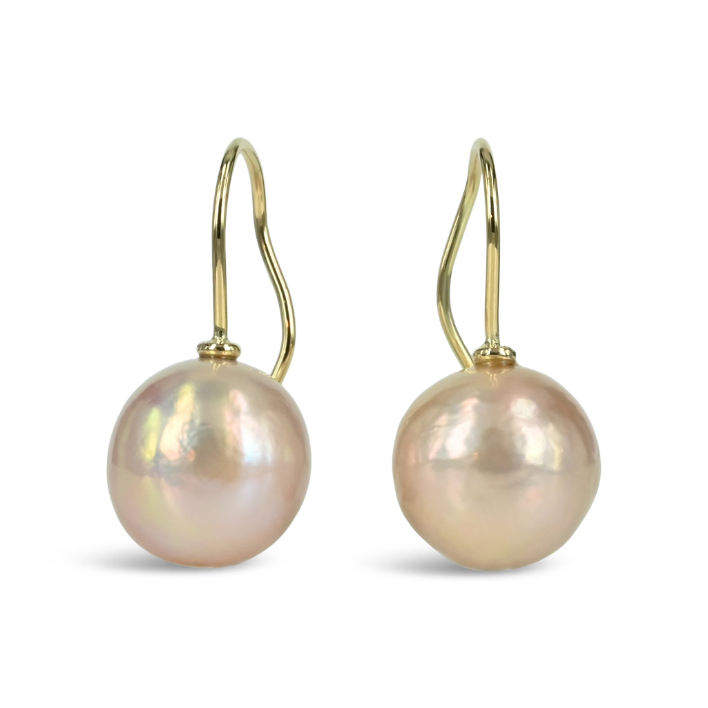 14 kt. Guld ørering med rosa perle