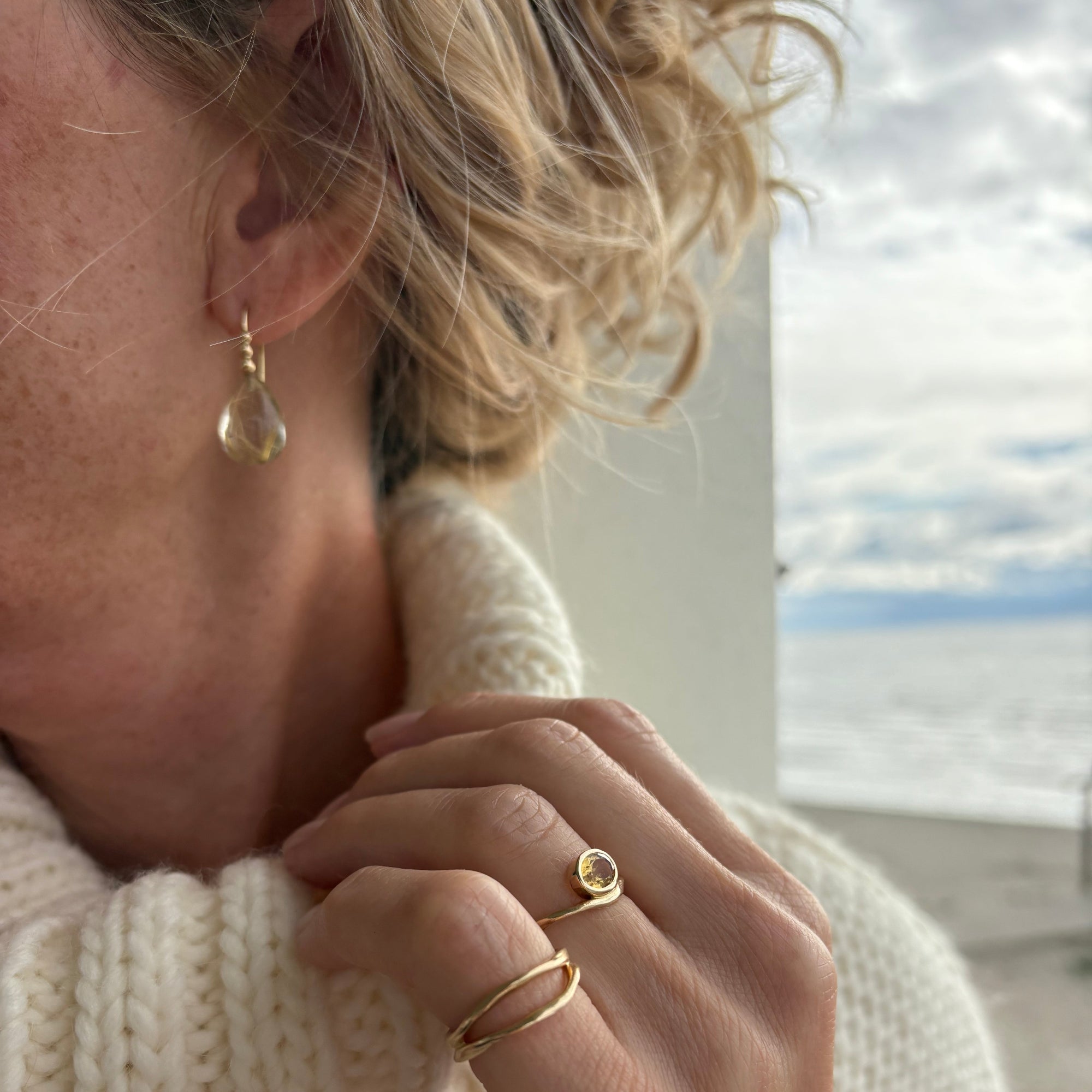One of a kind  - 14 kt guld øreringe med Rutil Quarts