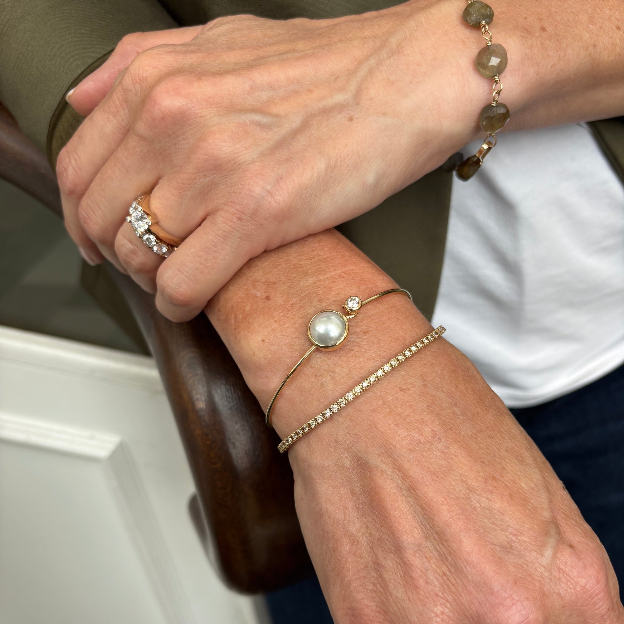 One of a Kind - Armring i 14 kt. guld Perle & Diamant