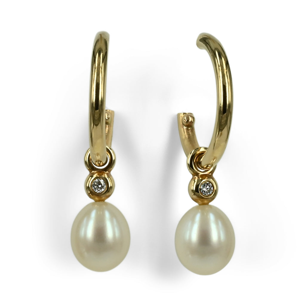 Mix & Match - 14 kt Guld Creol med diamant og hvid perle