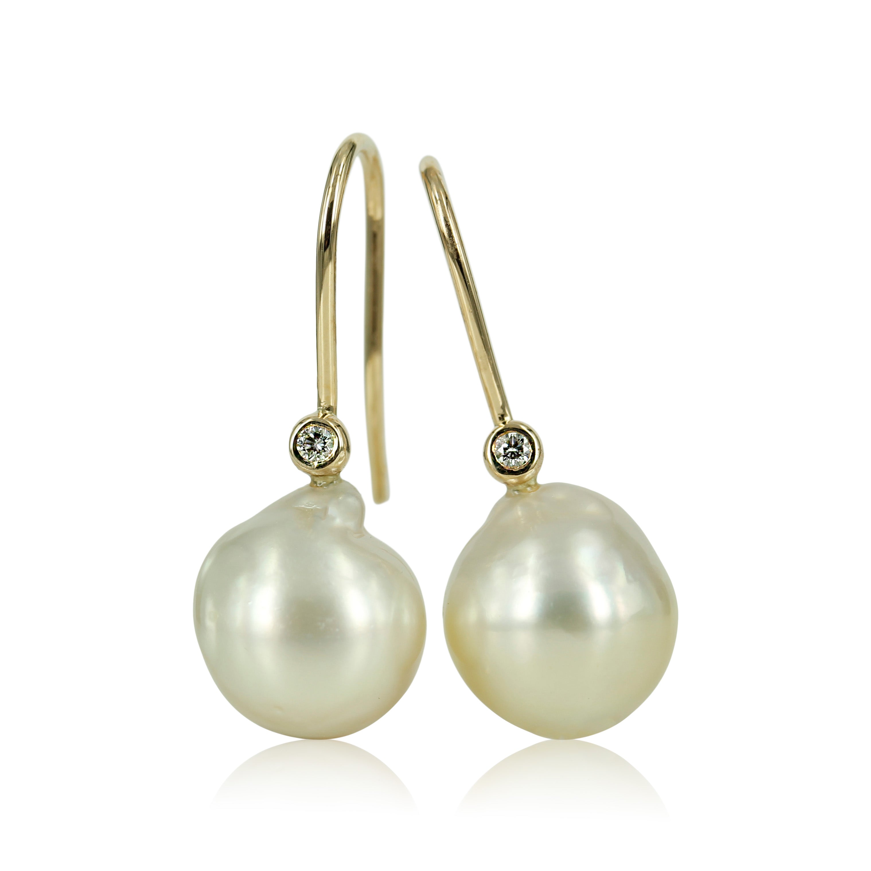 14 kt. Perle øreringe med diamant & South Sea perler