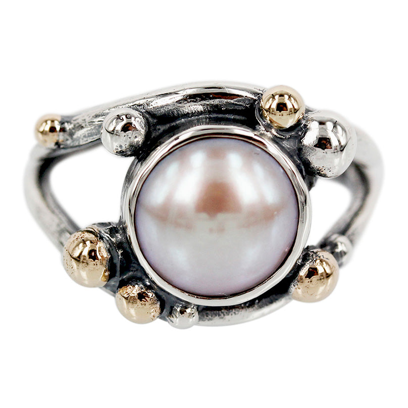 04-236 Rosa ferskavndsperle - Bubbles - Kraftig sølvring med perle