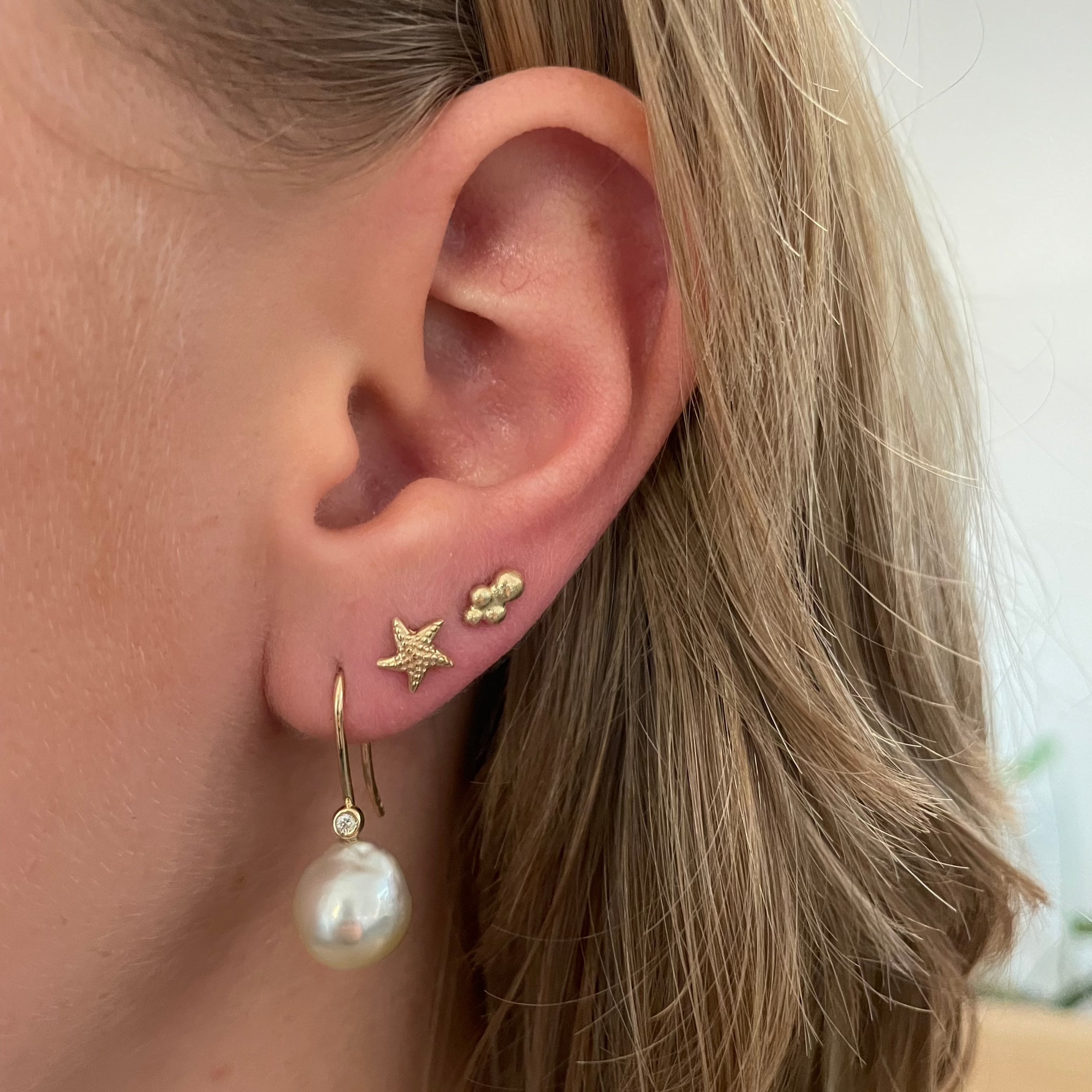 14 kt. Perle øreringe med diamant & South Sea perler, smuk og unik