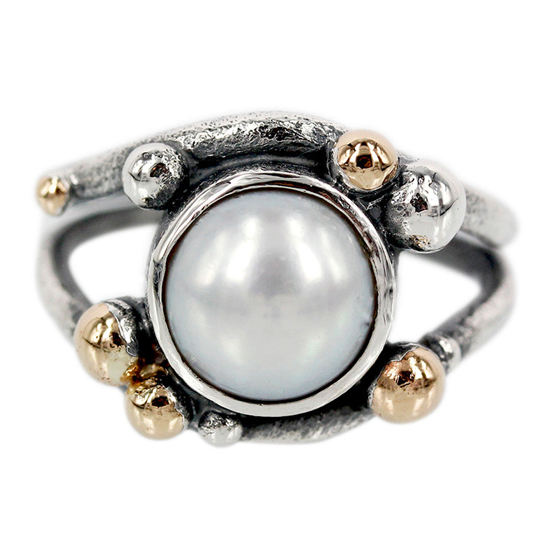 04-236 Hvid perskvandsperle - Bubbles - Kraftig sølvring med perle